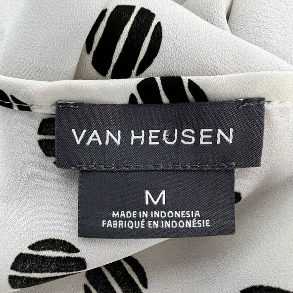Van Heusen Key Hole 3/4 Sleeve Ruffle Blouse Ivory/Black Dotted Womens Medium - Picture 8 of 9